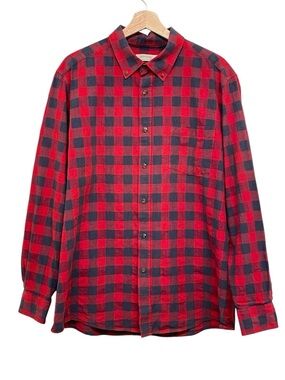 Classic Faded Glory Red and Blue Long Sleeve Plaid Flannel Shirt - Men’s Large